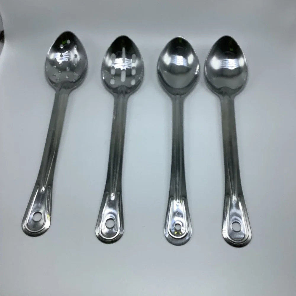 Baker's & Chef's Serving Spoons Solid, Slotted, Stainless Steel Lot of 4 Hanging
